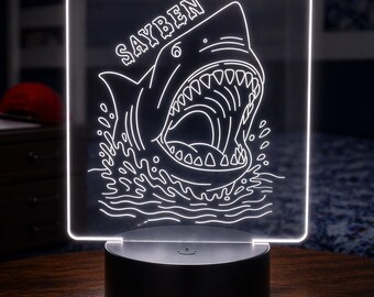 Personalized Shark LED Night Light | Custom Name Lamp, Boys Room Decor
