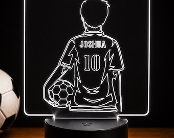 Personalized Soccer Player Night Light, Custom Kids Soccer LED Acrylic Name Sign