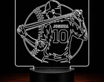 Personalized Baseball LED Night Light, Custom Name Baseball Player Lamp, Sports Room Decor, Gift for Boys Teen Baseball Fans