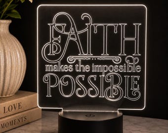 Faith LED Night Light – Christian Acrylic Lamp – Inspirational Bible Verse Decor – Religious Gift Idea for Home or Prayer Room