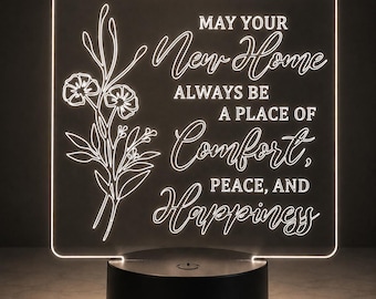 New Home Gift LED Night Light – Housewarming Gift Idea – Acrylic Home Blessing Lamp – Cozy Home Decor with Inspirational Quote