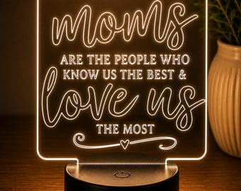 Mom Gift LED Night Light – Acrylic LED Sign for Mom – Meaningful Mother’s Day Gift from Daughter or Son – Sentimental Mom Decor Lamp