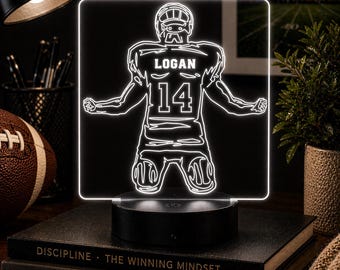 Personalized Football LED Lamp, Custom Name Sports Night Light, Boys Teen Athlete Room Decor