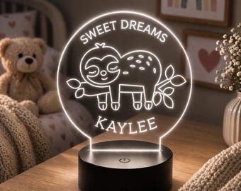 Personalized Sloth Night Light – Custom Name LED Nursery Lamp