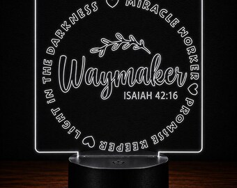 Waymaker LED Night Light, Isaiah 42:16 Acrylic Lamp, Christian Gift for Women, Faith Decor, Bible Verse Gift