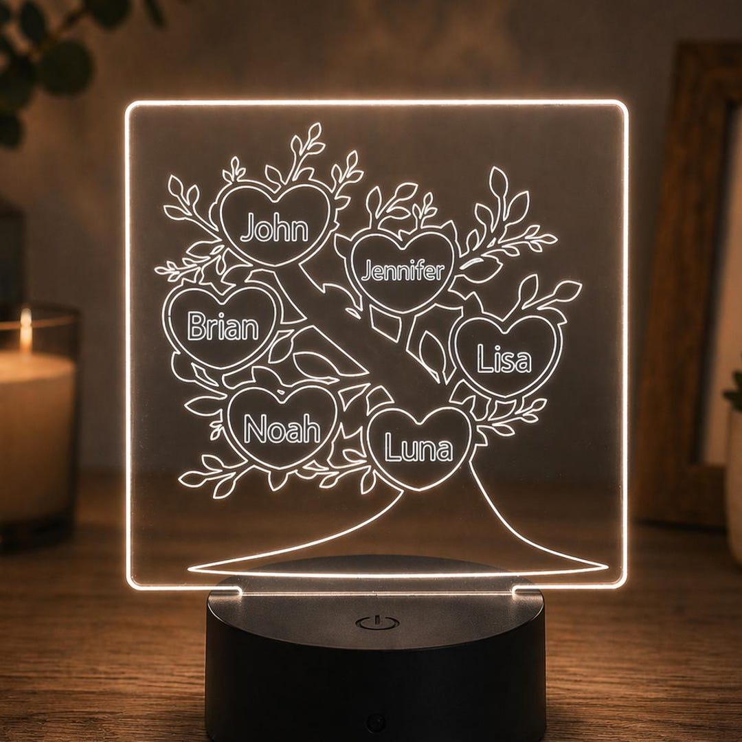 Personalized Family Tree LED Night Light, 6 Names, Custom Name Acrylic ...