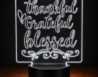 Thankful Grateful Blessed LED Night Light, Inspirational Acrylic Lamp, Christian Home Decor, Faith Gift for Women Mom