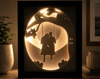 Personalized Couple Swing LED Shadow Box, Custom Initials Anniversary Gift