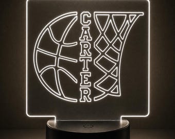 Personalized Basketball LED Night Light, Custom Name Acrylic Lamp, Sports Gift for Boys, Basketball Player Room Decor
