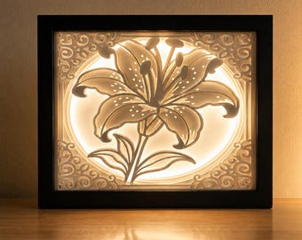 Lily LED Shadow Box, 8x10 Floral Light for Mother’s Day and Home Decor