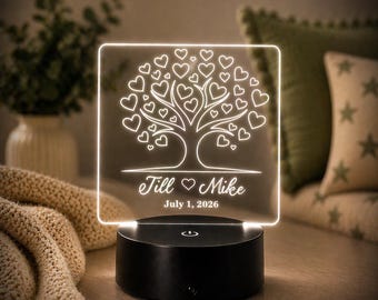 Personalized Wedding Night Light, Custom Couple Names Date, Anniversary Keepsake