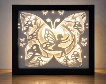 Fairy LED Shadow Box, 8x10 Girls Room Decor and Butterfly Night Light