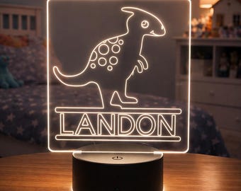 Personalized Dinosaur Night Light, Custom Name LED Lamp for Kids, Dino Bedroom Decor, Boys Night Light, Nursery Lamp Gift