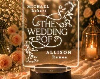 Custom Wedding LED Light, Personalized Couple Name Sign, Engraved Acrylic Light, Wedding Gift Keepsake, Bridal Shower Gift