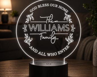 Personalized Family LED Light, Custom Last Name Sign, Housewarming Gift, Christian Home Decor, Wedding Gift, New Home Gift