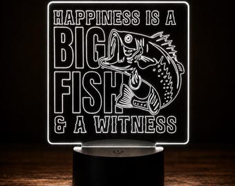 Funny Fishing LED Night Light, Big Fish Witness Acrylic Lamp, Fisherman Gift, Dad Gift, Man Cave Decor