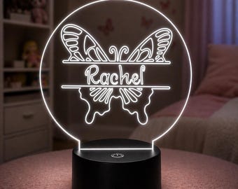 Personalized Butterfly Name LED Night Light, Custom Girls Room Decor, Toddler Bedroom Light, Kids Name Sign, Baby Shower Gift