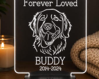 Personalized Dog Memorial Night Light, Pet Loss Gift, Custom LED Acrylic Dog Sign