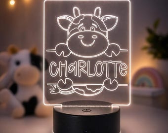 Personalized Cow Name LED Night Light, Farm Nursery Decor, Custom Kids Lamp