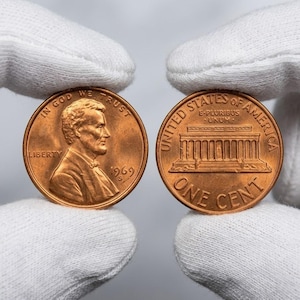 Moneda de colección estadounidense de un centavo Lincoln doble de 1969-S, rara, con error en la acuñación.