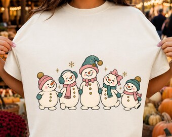 Cute Snowman Family PNG, Christmas Snowmen Winter PNG, Pastel Snowman PNG, Cozy Holiday Clipart, Pink Teal Christmas Sublimation Design