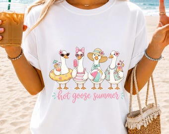 Hot Goose Summer PNG, Silly Goose Summer Shirt PNG, Cute Beach Goose Squad Design, Tropical Summer Sublimation PNG