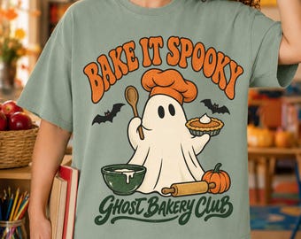 Bake It Spooky Halloween PNG, Ghost Baking PNG,  Cute Baker Ghost PNG, Retro Halloween Baking Clipart, Spooky Season Kitchen Sublimation