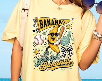 Let’s Go Bananas T-Shirt PNG , Funny Banana Baseball Fan Gift, Cute Savannah Bananas Inspired Graphic Tee PNG