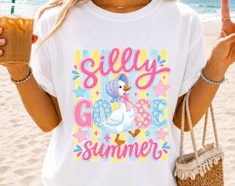 Silly Goose Summer PNG, Funny Goose Shirt Design, Cute Goose PNG, Retro Summer Sublimation, Farm Animal Graphic Tee, Coquette Goose PNG