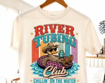 River Tubing Club T-Shirt PNG , Funny Leopard Duck River Float Graphic Tee, Chillin On The Water Summer Gift PNG
