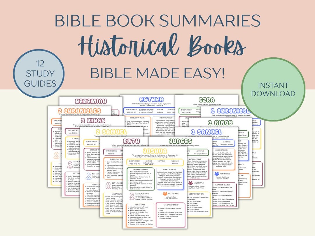 Bible Made Easy Study Sheets, Historical Books of the Bible Guide, Old ...