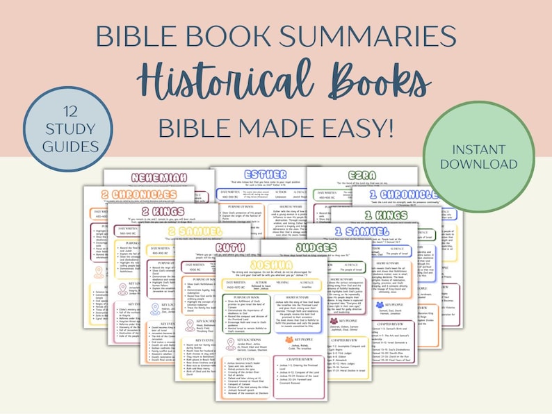 Bible Made Easy Study Sheets, Historical Books of the Bible Guide, Old ...