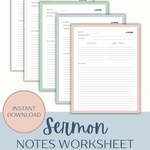 Sermon Notes Printable Template | Bible Study, Prayer Journal (A4, A5, US Letter) (Digital Download)