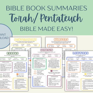 La Biblia simplificada, paquete imprimible de estudio bíblico de la Torá, hojas de trabajo de resumen del Pentateuco, guía de estudio de Génesis, Éxodo, Levítico, Números y Deuteronomio