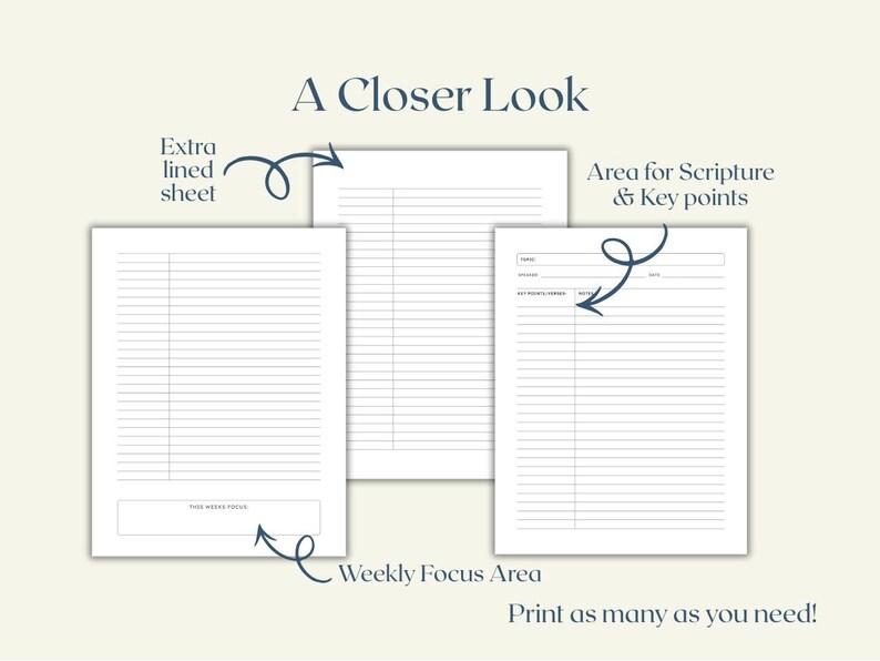 Sermon Notes Printable Template | Minimalist Bible Study (A4, A5, US ...