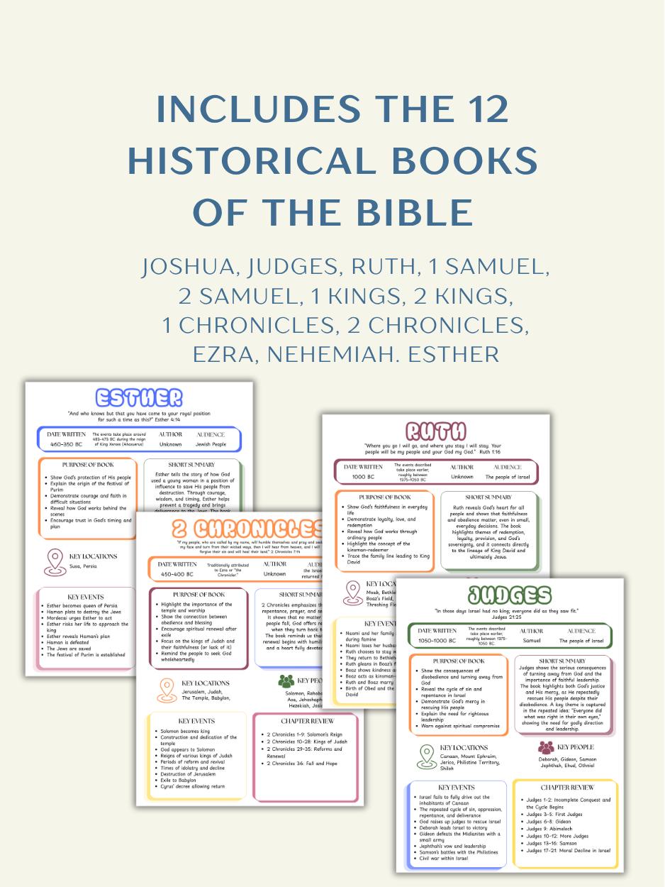 Bible Made Easy Study Sheets, Historical Books of the Bible Guide, Old ...