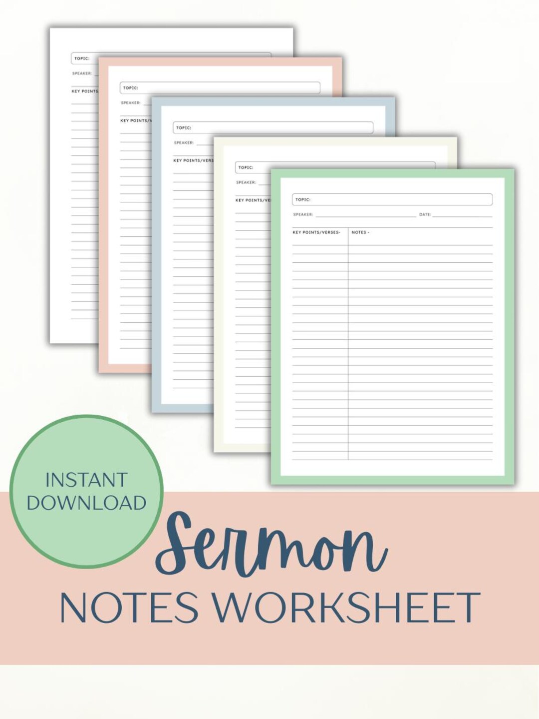 Sermon Notes Printable Template | Minimalist Bible Study (A4, A5, US ...