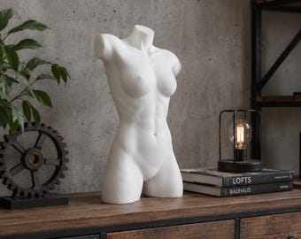 Female Nude Torso Statue, Naked Woman Body Sculpture, White Minimalist Bust Decor, Feminine Art for Bedroom or Vanity