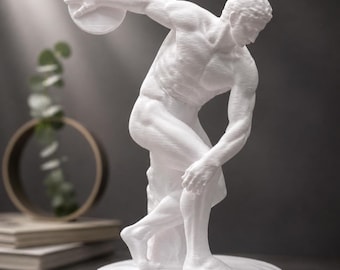 Discobolus Statue - Ancient Greek Sculpture, Disc Thrower Figurine, Classic Art, Minimalist Home Decor, Athlete Gift, Dark Academia