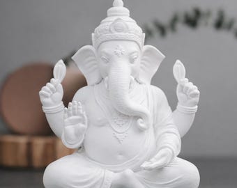 Lord Ganesha Statue - White Ganesh Idol for Home Decor, Hindu God of Success, Yoga Meditation Gift, Minimalist Zen Altar Decor, Spiritual