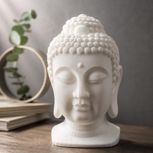 Buddhahuvudstaty - Zen-heminredning för meditationsrum - Minimalistisk vit Buddha-figur, yogastudioprydnad, andlig gåva