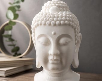 Buddha Head Statue - Zen Home Decor for Meditation Room - Minimalist White Buddha Figurine, Yoga Studio Ornament, Spiritual Gift