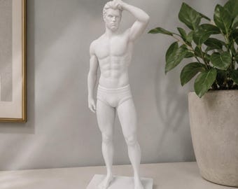 Male Figure Statue, Athletic Man Sculpture, Male Nude, White Greek Style Figurine, Human Body Art Model, Minimalist Home Decor Gift