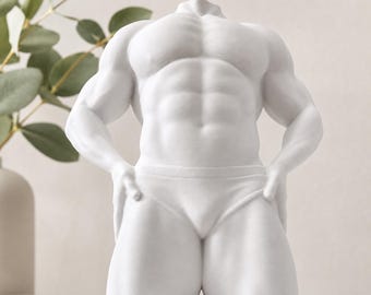 Male Torso Statue, White Muscular Man Sculpture, Nude Male Nude Art, Naked Man, Muscular Male Bust, Gym Decor, Gay Decor, Bodybuilder Gift
