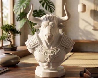 Minotaur Bust Statue - Mythological Bull Sculpture - Greek Mythology Decor, Fantasy Tabletop Ornament, Gift for Gamers, Man Cave Shelf Decor