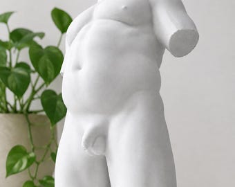 Chubby Male Torso Sculpture, White Naked Man Statue, Bear Body Male Nude Art, Queer Gay Decor, Homoerotic Greek Style Figure, Male Nude Art