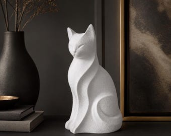 White Minimalist Cat Figurine, Sitting Cat Statue, Modern Animal Sculpture, Cat Figure, Shelf Decor, Cat Lover Gift, Pet Memorial Decor