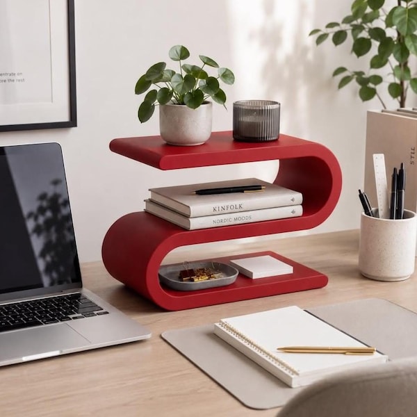 Modern Desk Organizer – Minimalist Desk Shelf Organizer, Curved Decorative Shelf, Small Storage Display, Contemporary Home Decor Accent