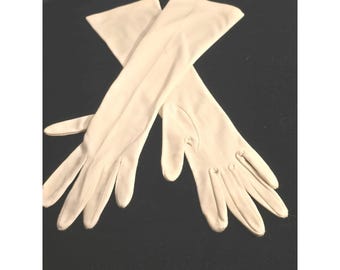Vintage Damen Opernhandschuhe Sz 6-7 Ecru Weiß 15 in Länge Nylon formal Klassisch