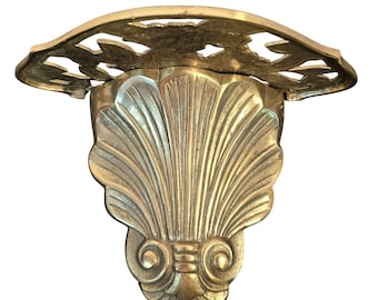 Vintage Solid Brass Shell Wall Pocket Sconce Ornate Rose Floral Cutout Regency
